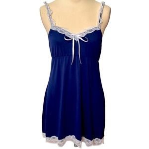 VINTAGE COQUETTE NAVY LACEY SLIP DRESS SIZE SMALL
